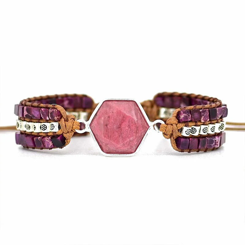 Simple Natural Stone Cowhide Handwoven Bracelet